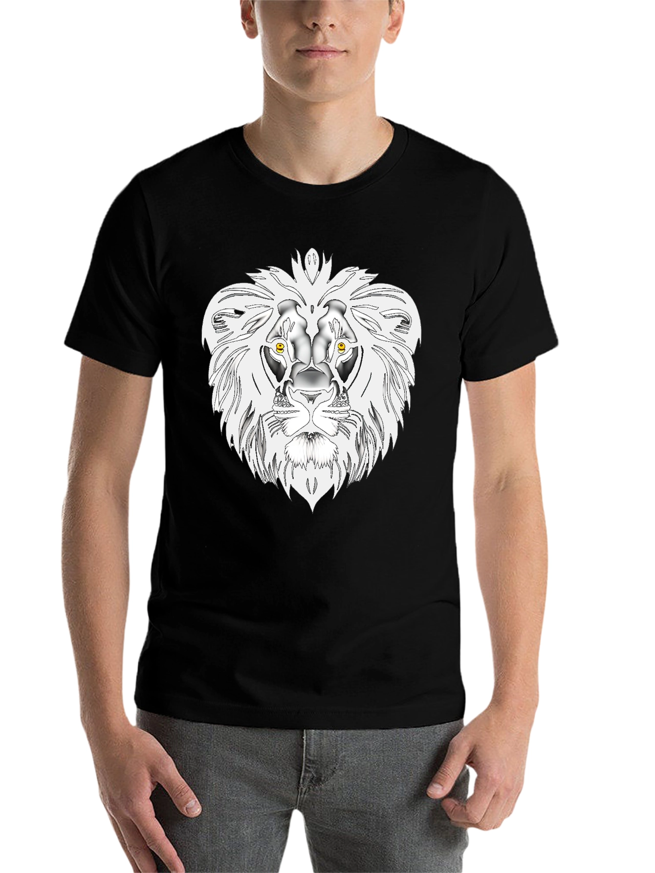 Black Lion Head Graphic Tee - Bold Black T-Shirt view 7