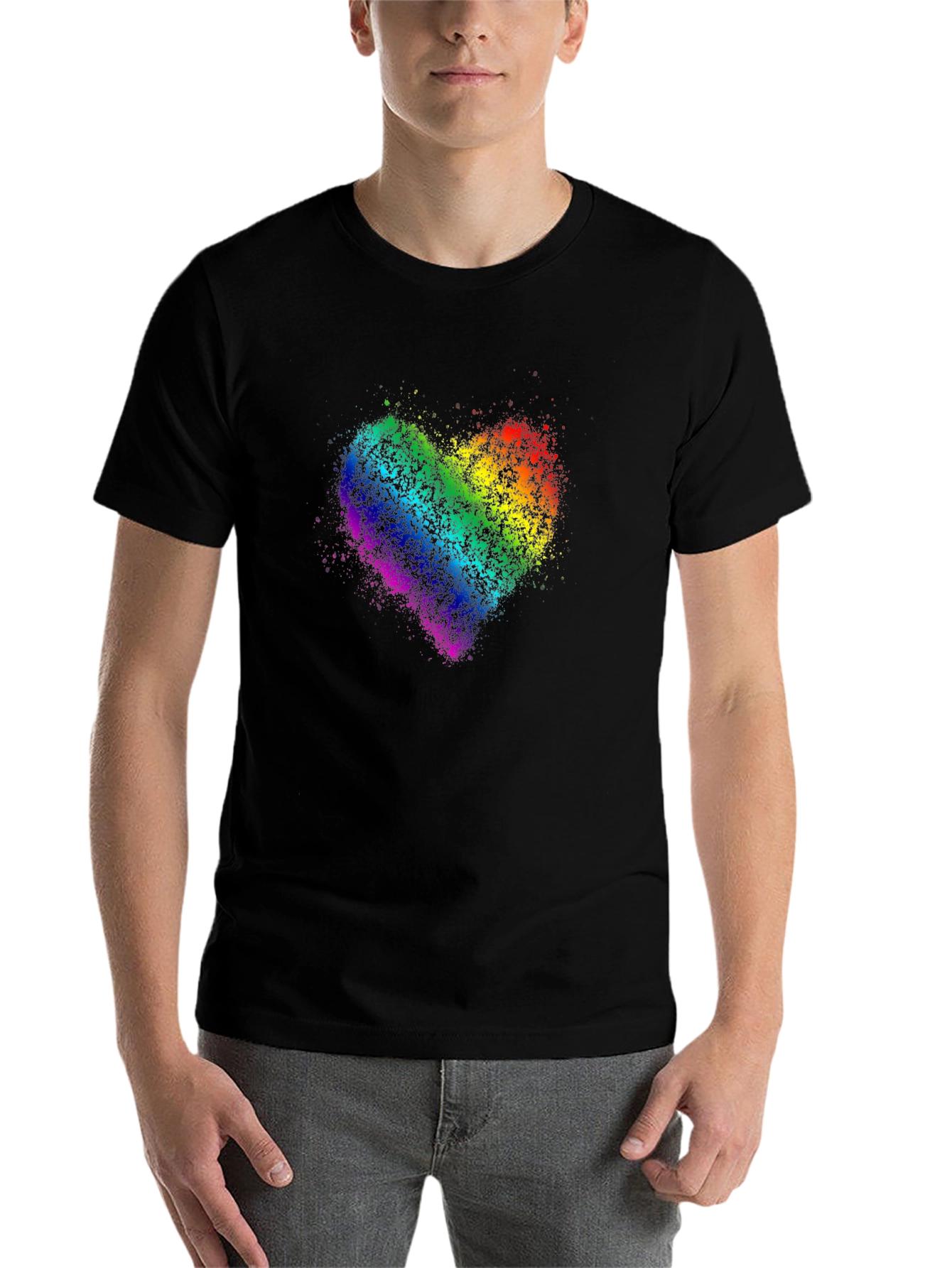 Black Rainbow Heart Graphic Black T-Shirt view 7