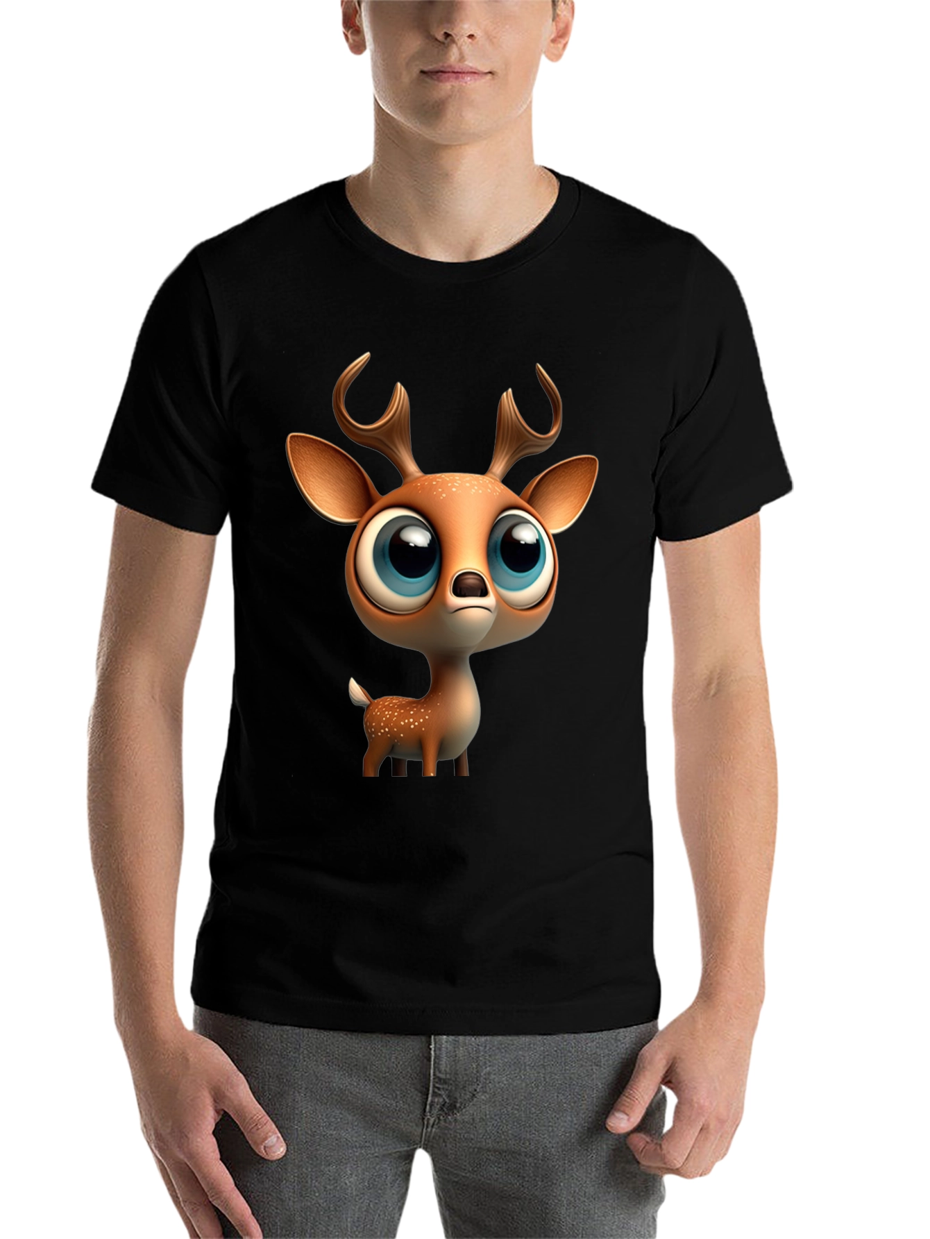 Black Cute Deer Graphic Tee - Stylish Black T-Shirt view 7