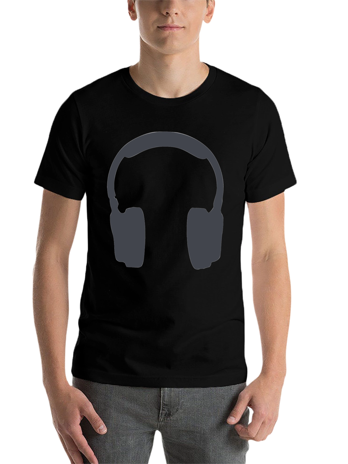 Black Black T-Shirt with Headphone Graphic view 7