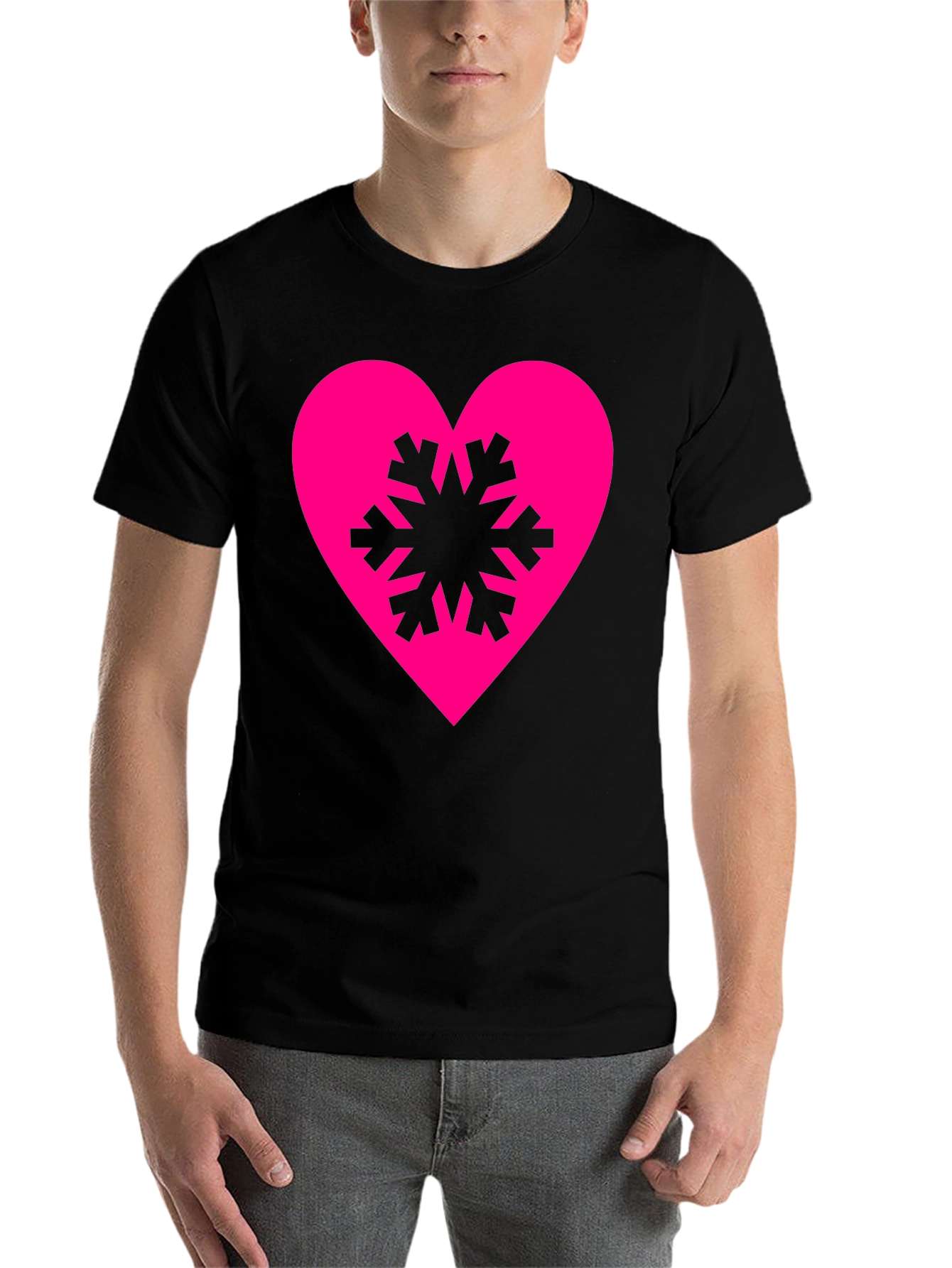 Black Heart Snowflake Graphic Tee - Stylish Black T-Shirt view 7