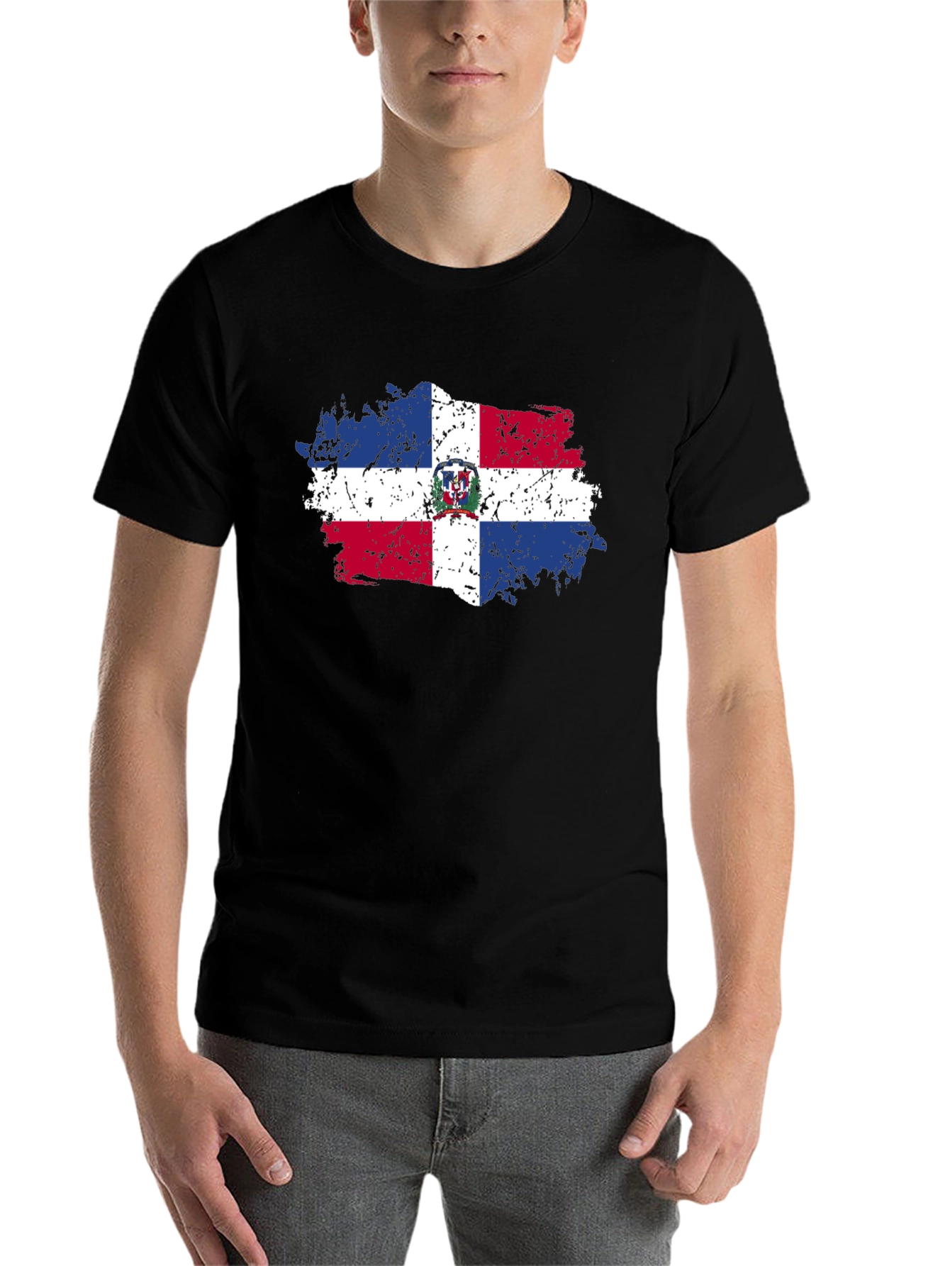 Black Dominican Republic Flag T-Shirt view 7