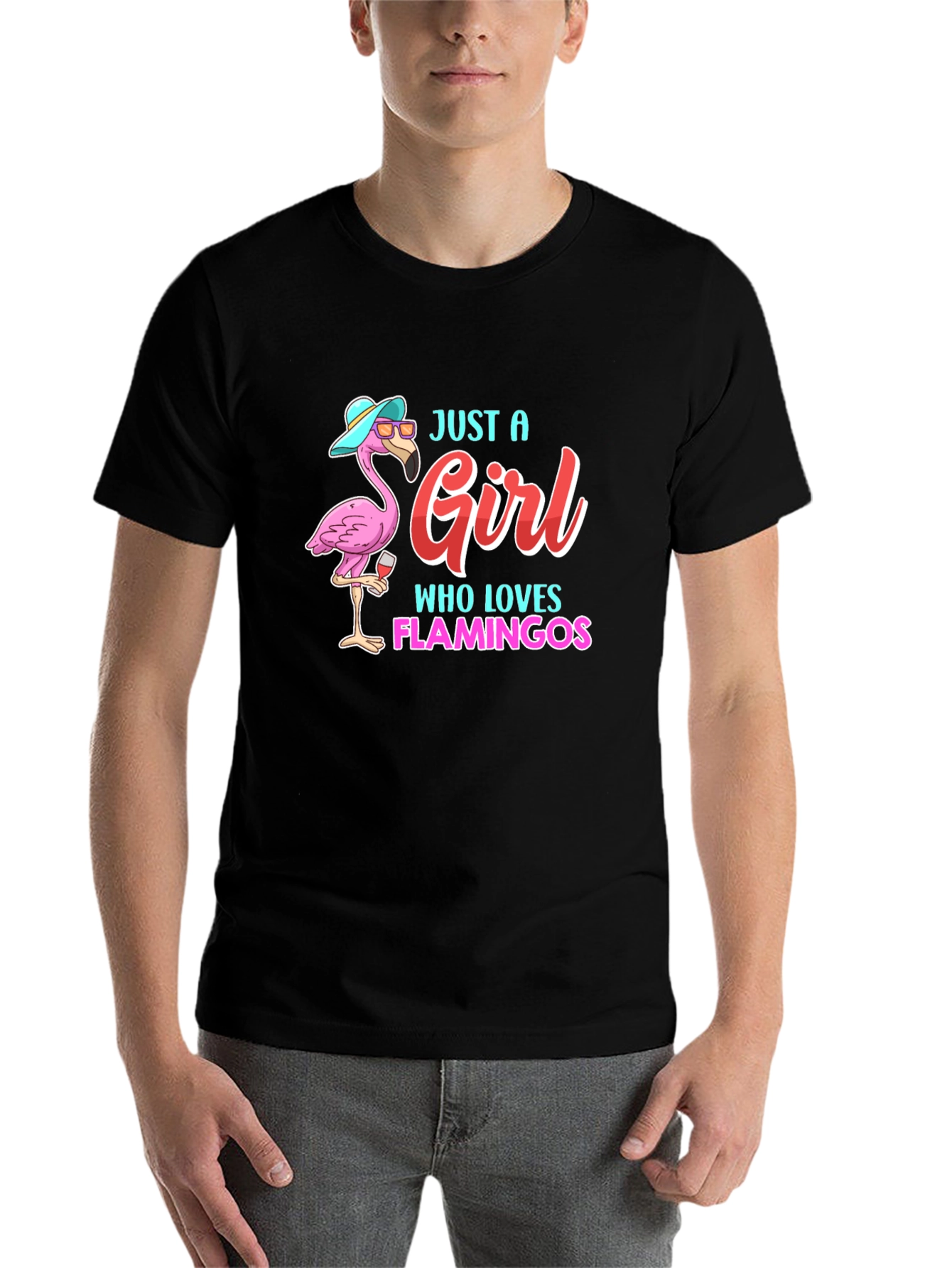 Black Just a Girl Who Loves Flamingos T-Shirt view 7