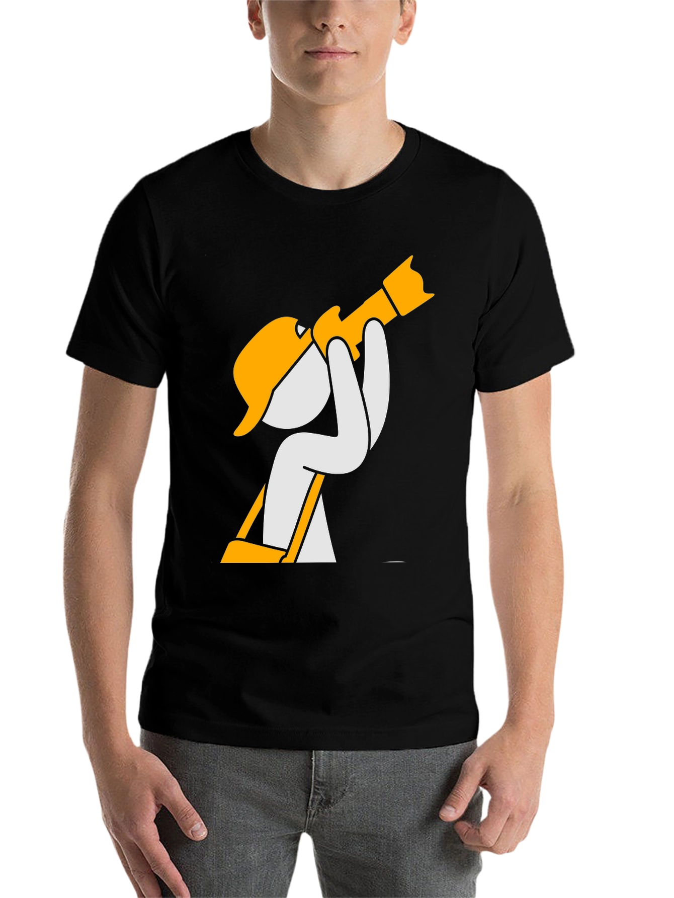 Black Construction Worker Cartoon Graphic T-Shirt view 7