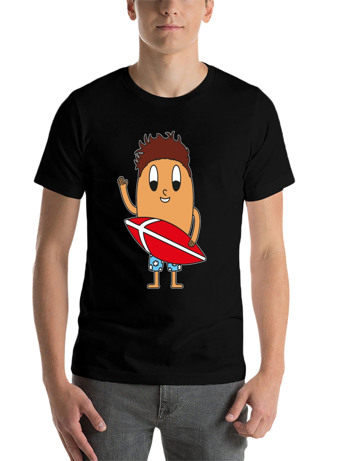 Black Funny Surfing Egg Cartoon Graphic T-Shirt view 7