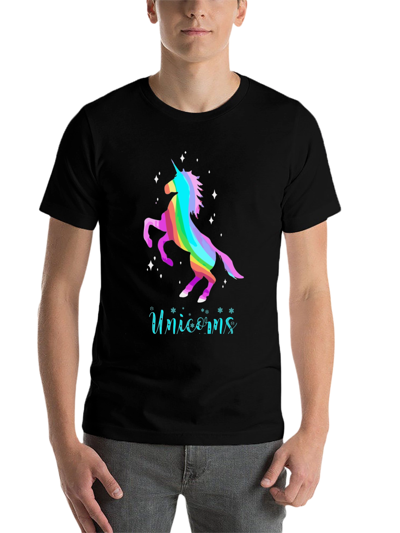 Black Rainbow Unicorn Tee - Magical Graphic T-Shirt view 7