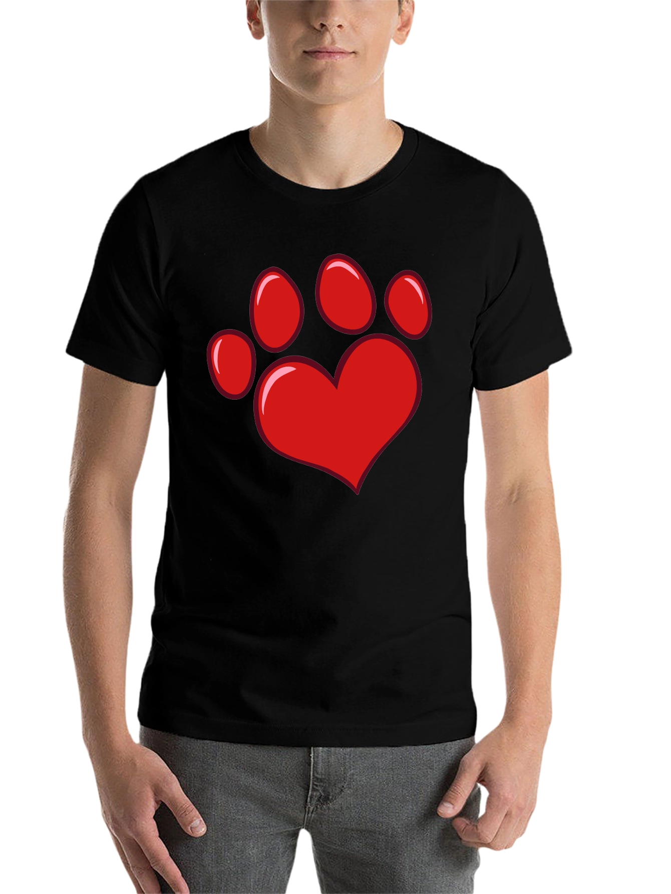 Black Heart Paw Print Black T-Shirt view 7