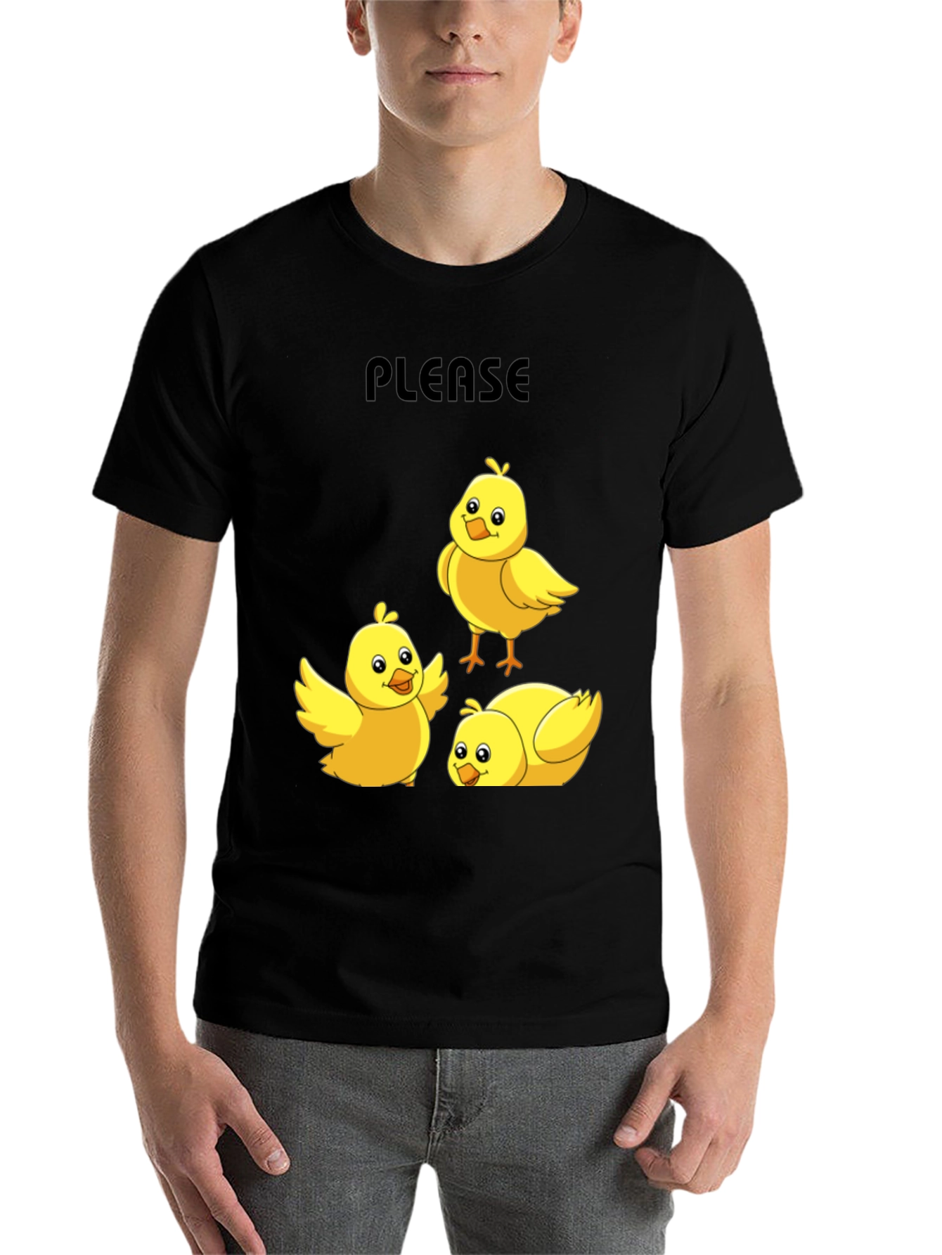 Black Please Chick T-Shirt - Cute Cartoon Animal Tee view 7