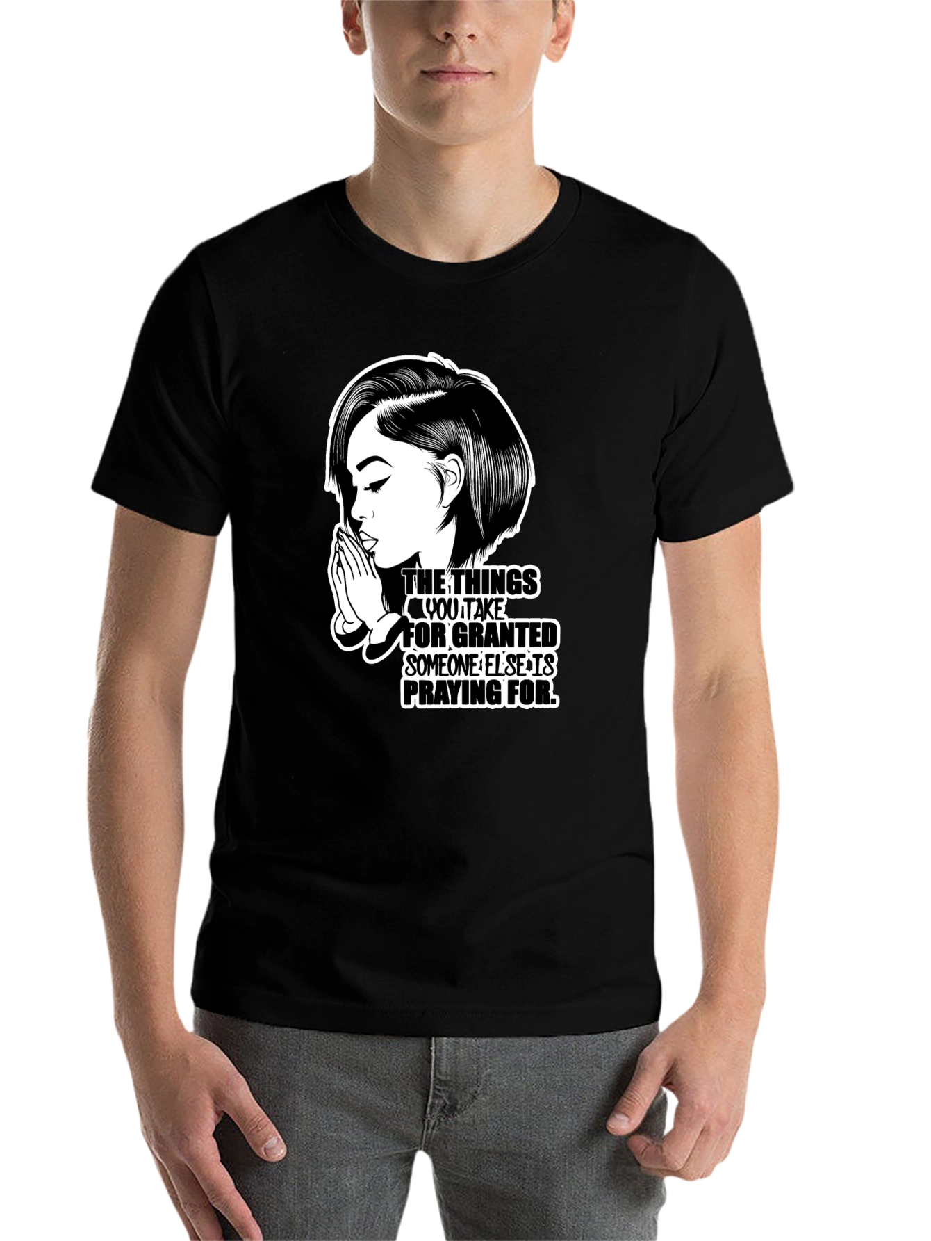 Black Praying Woman Graphic T-Shirt - Black view 7