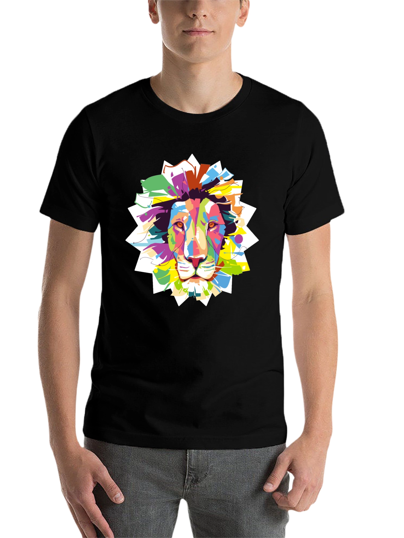 Black Vibrant Lion Graphic Black T-Shirt view 7