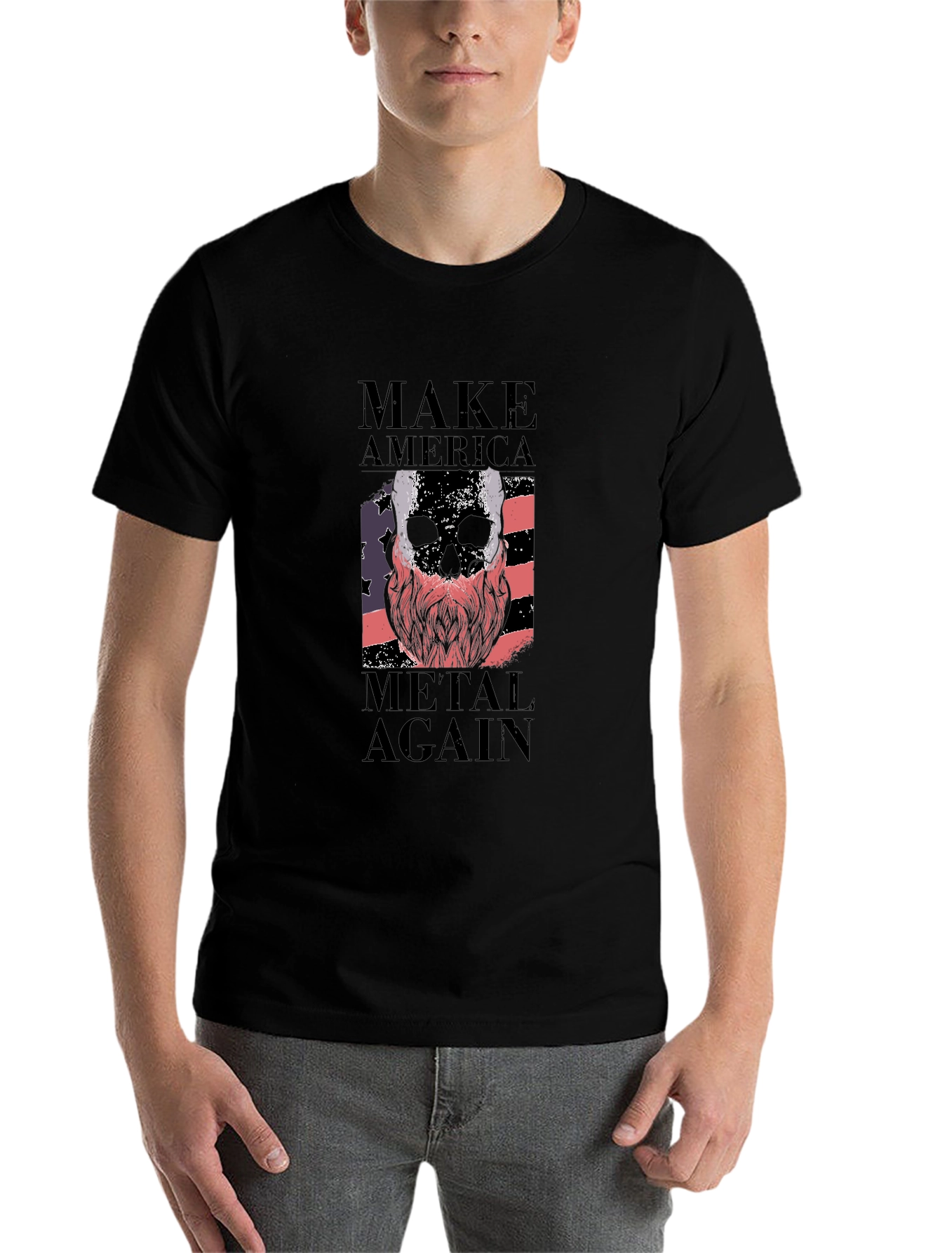 Black Make America Metal Again Skull T-Shirt view 7