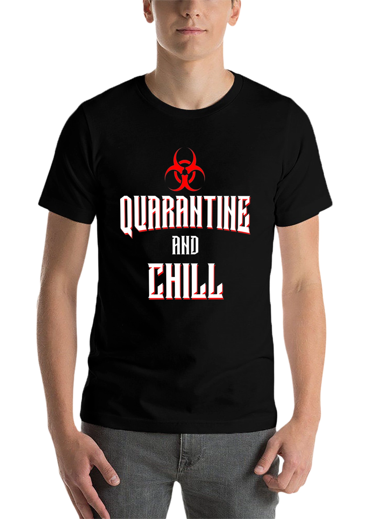 Black Quarantine and Chill Biohazard T-Shirt view 7
