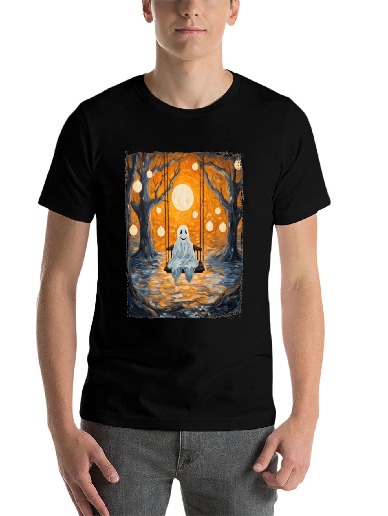 Black Ghost on Swing T-Shirt - Spooky Season view 7