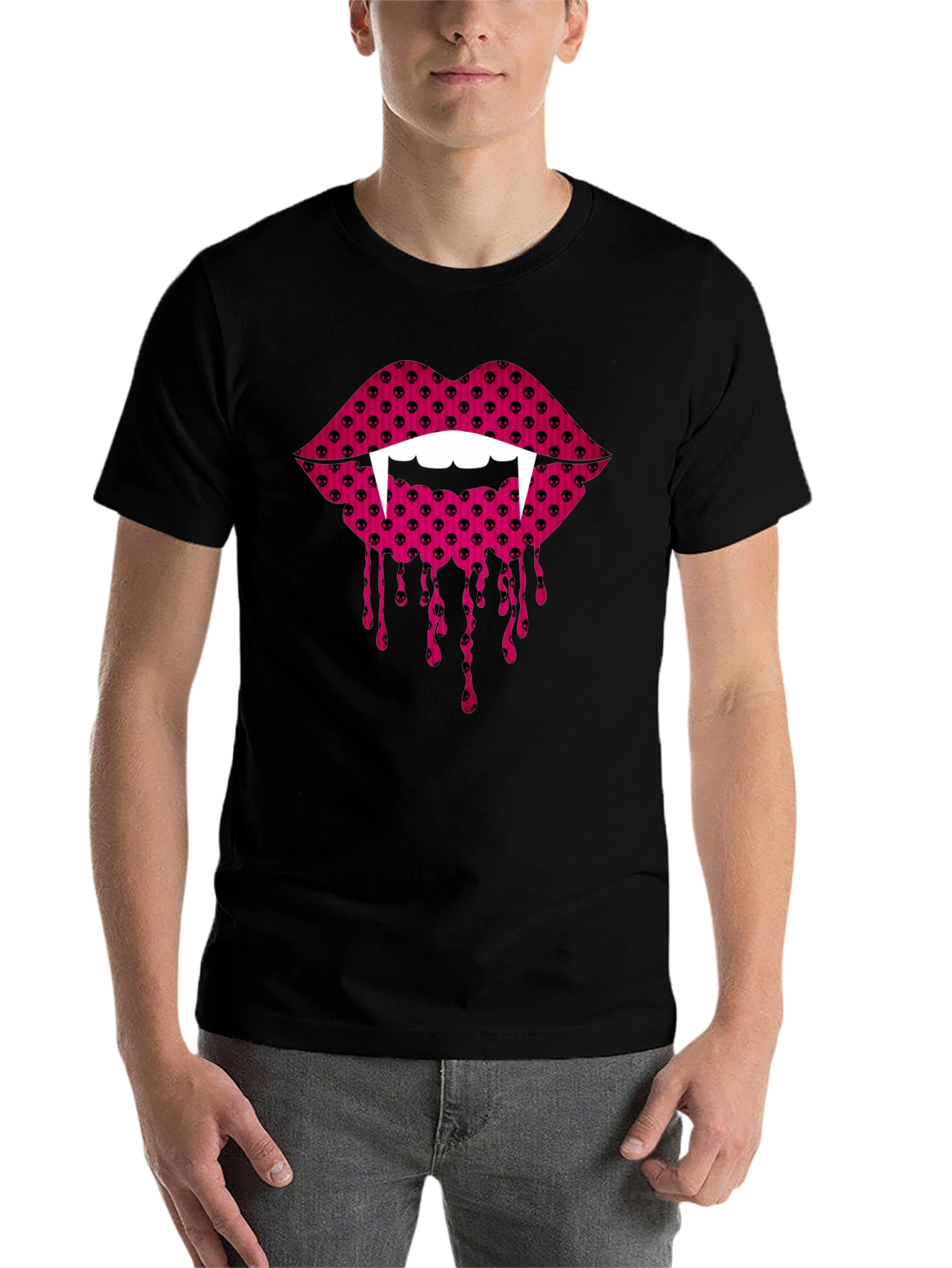 Black Vampire Lips Graphic Tee - Halloween Fashion view 7
