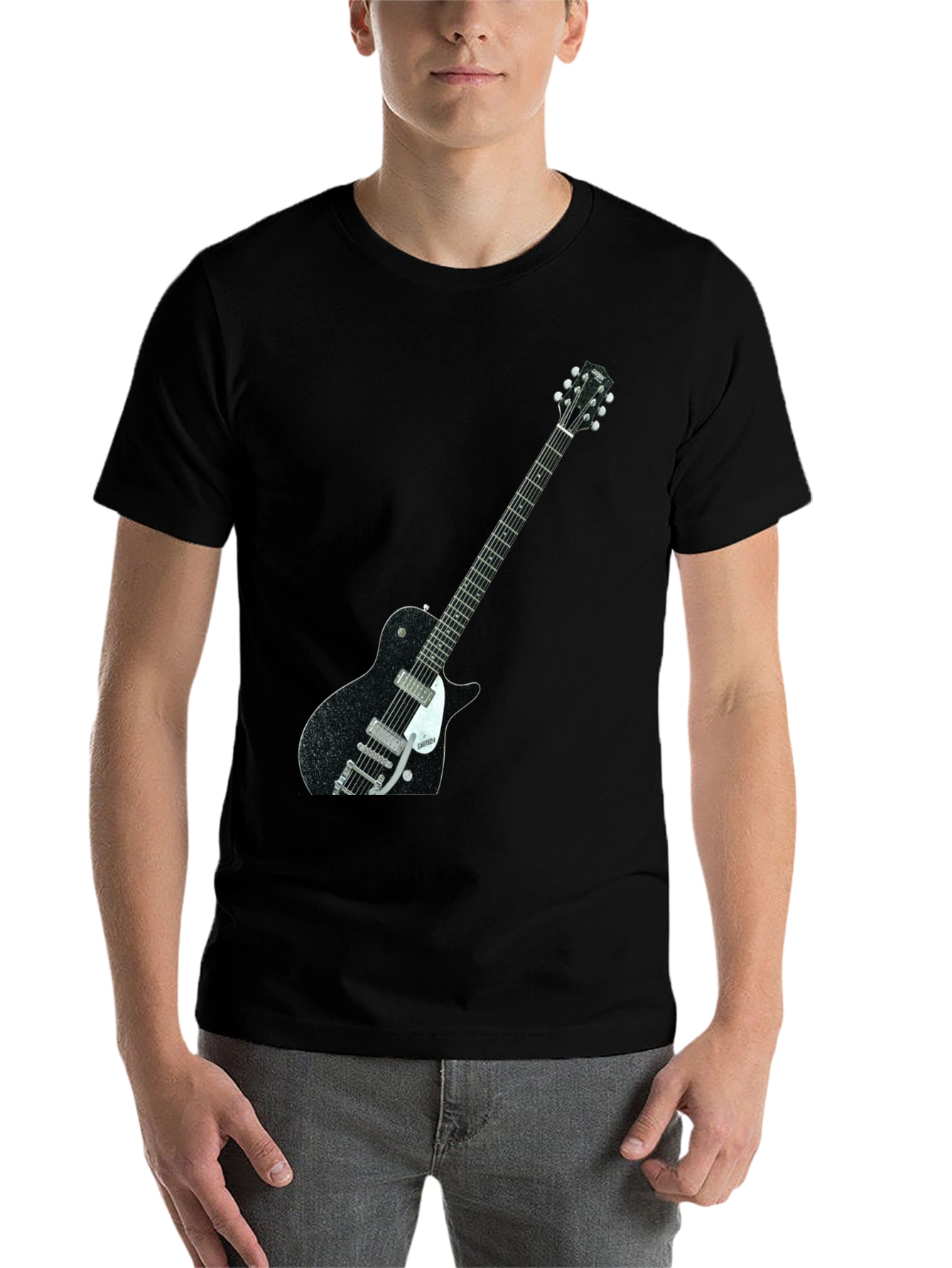 Black Black T-Shirt with Guitar Graphic view 7