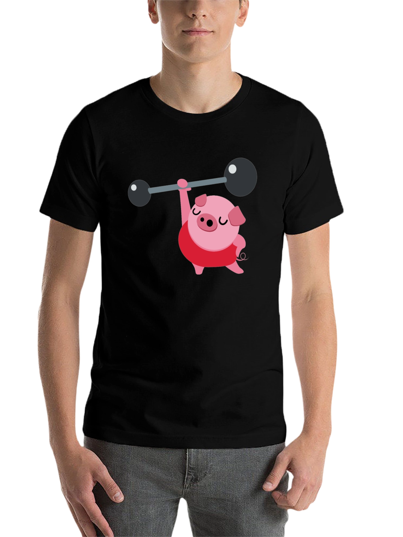 Black Weightlifting Pig Black T-Shirt view 7