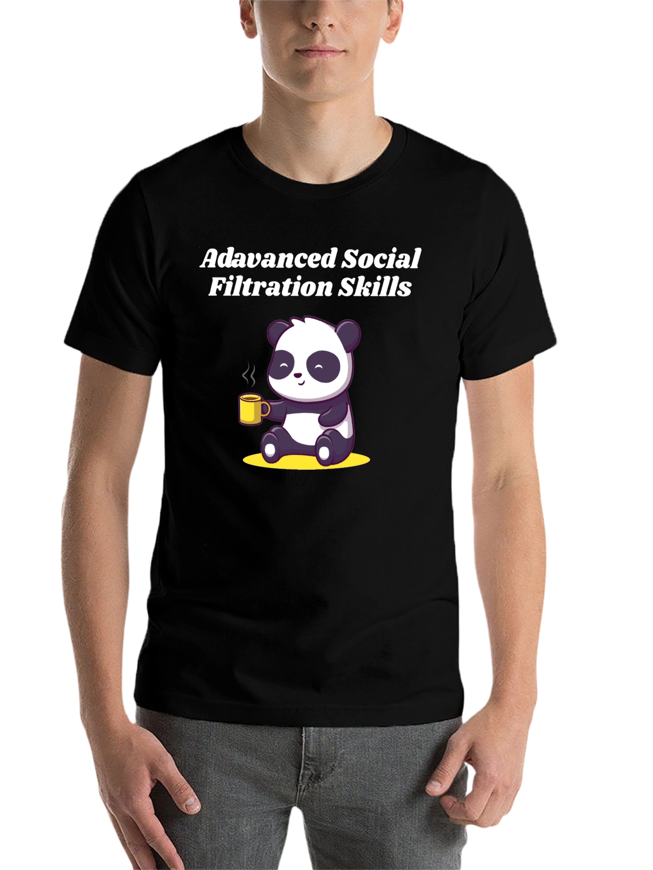 Black Advanced Social Filtration Skills Panda T-Shirt view 7
