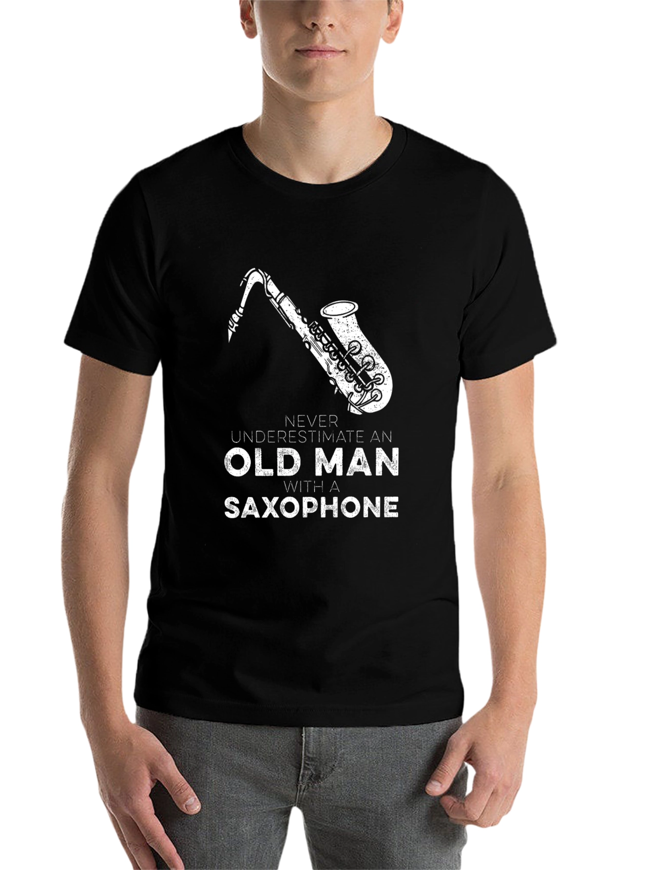 Black Old Man Saxophone T-Shirt - Musician Gift view 7