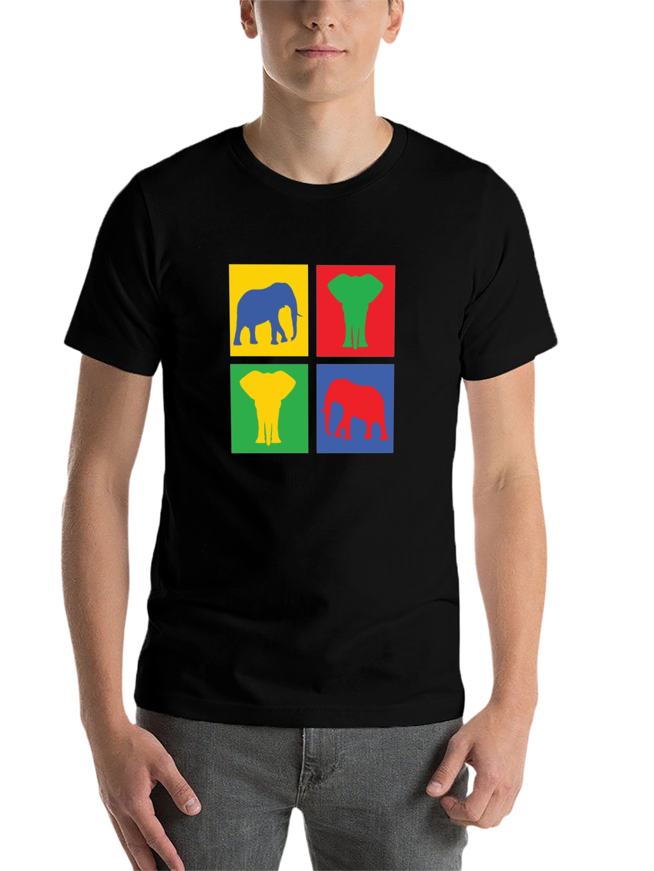 Black Colorful Elephant T-Shirt - Pop Art Tee view 7