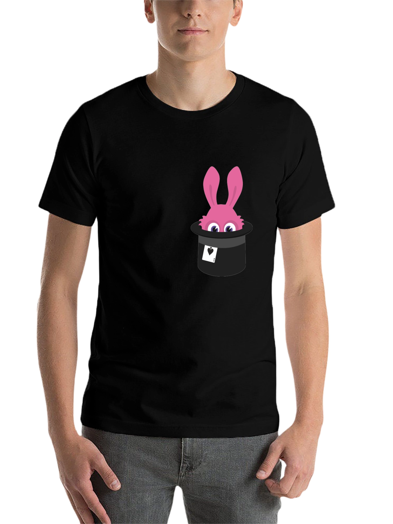 Black Magical Rabbit in Hat Graphic Tee - Black Cotton T-Shirt view 7