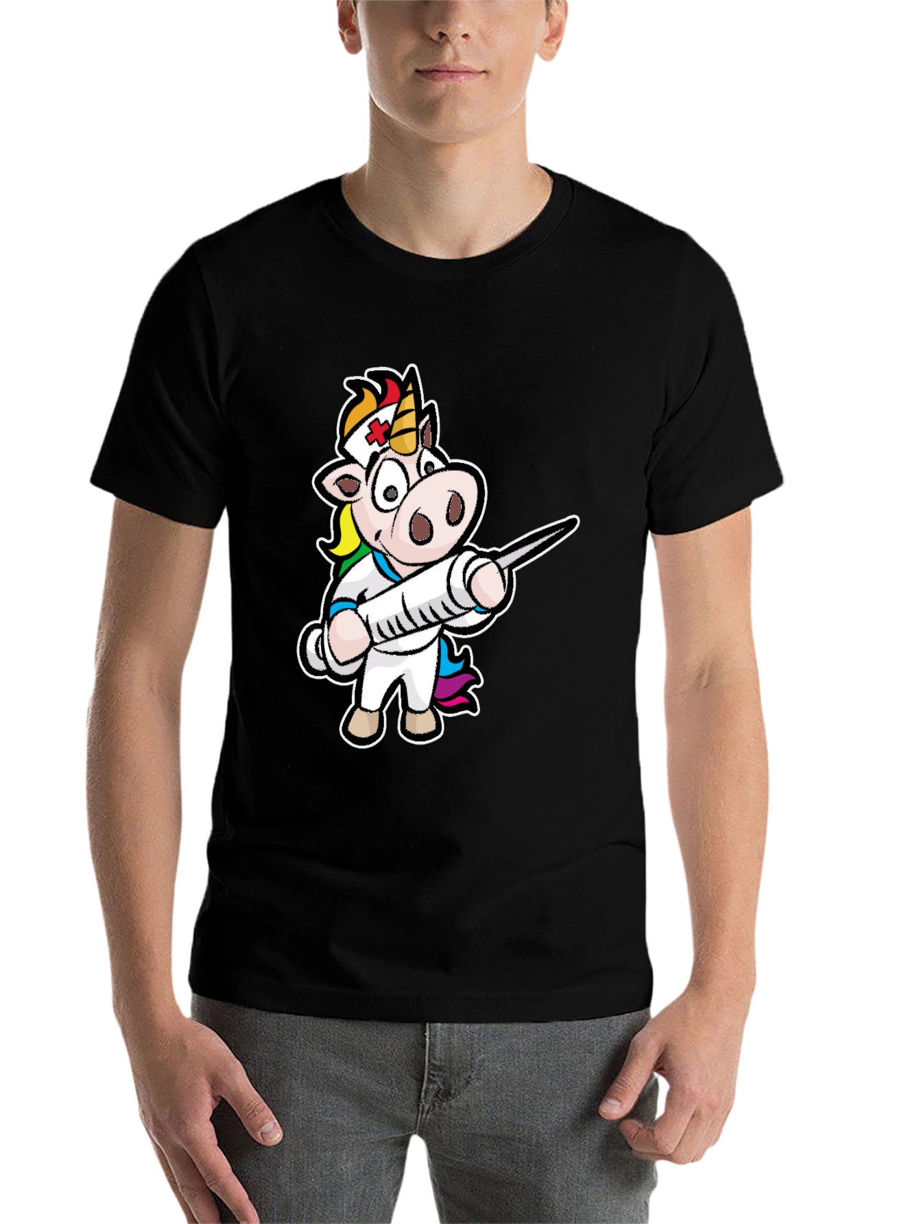 Black Nurse Unicorn T-Shirt - Cartoon Graphic Tee view 7