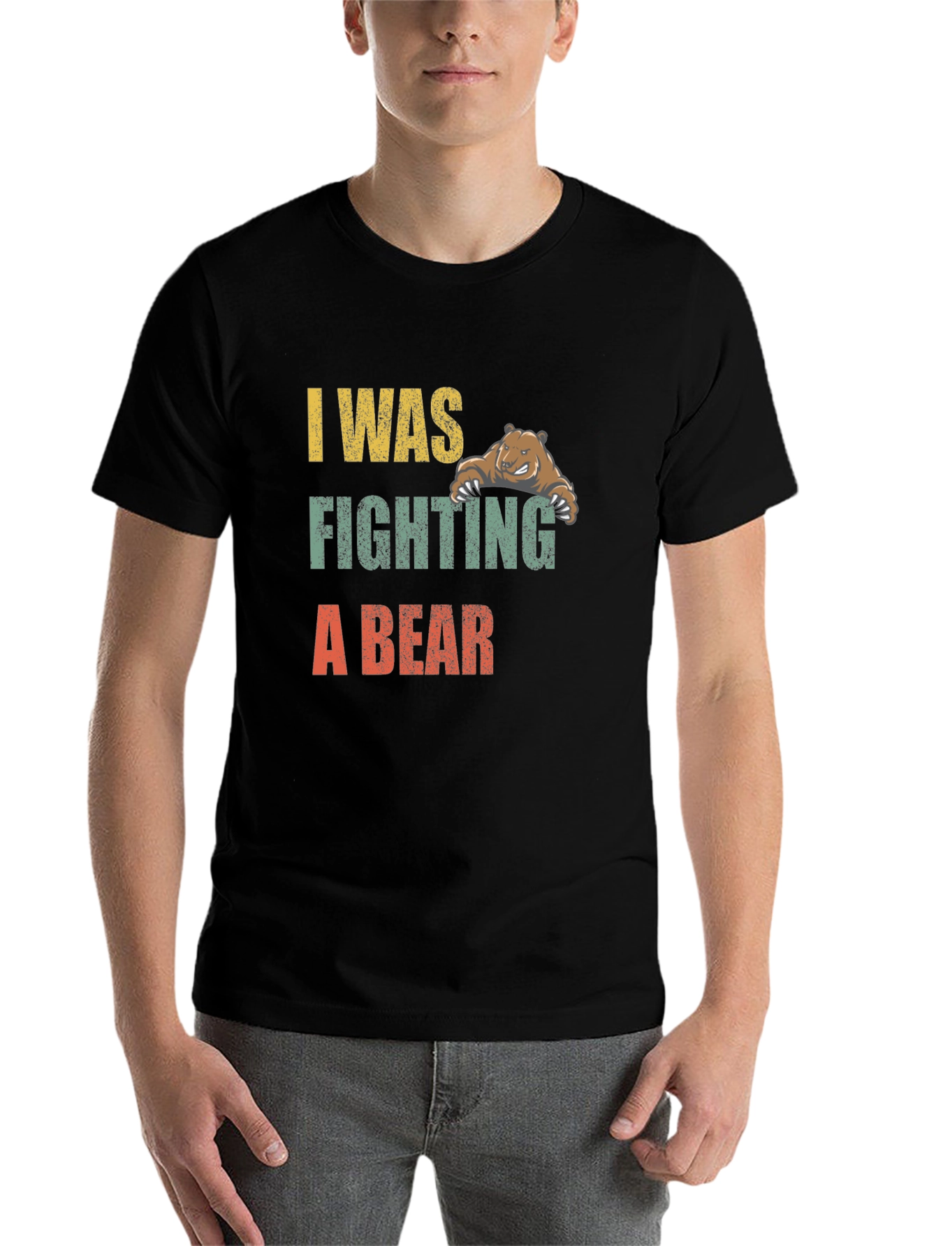 Black I Was Fighting A Bear Graphic T-Shirt view 7