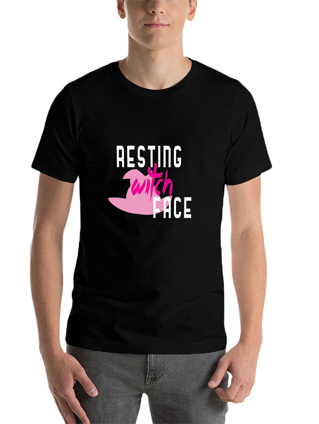 Black Resting Witch Face Graphic T-Shirt - Halloween Tee view 7