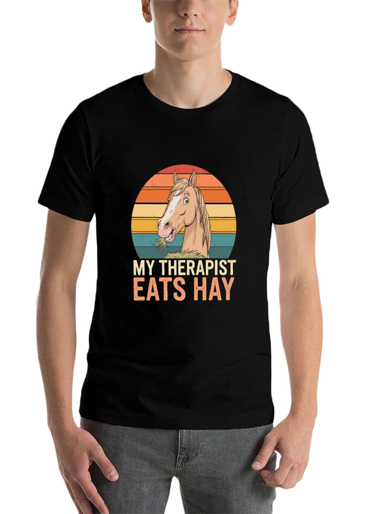 Black My Therapist Eats Hay T-Shirt - Horse Lover Tee view 7