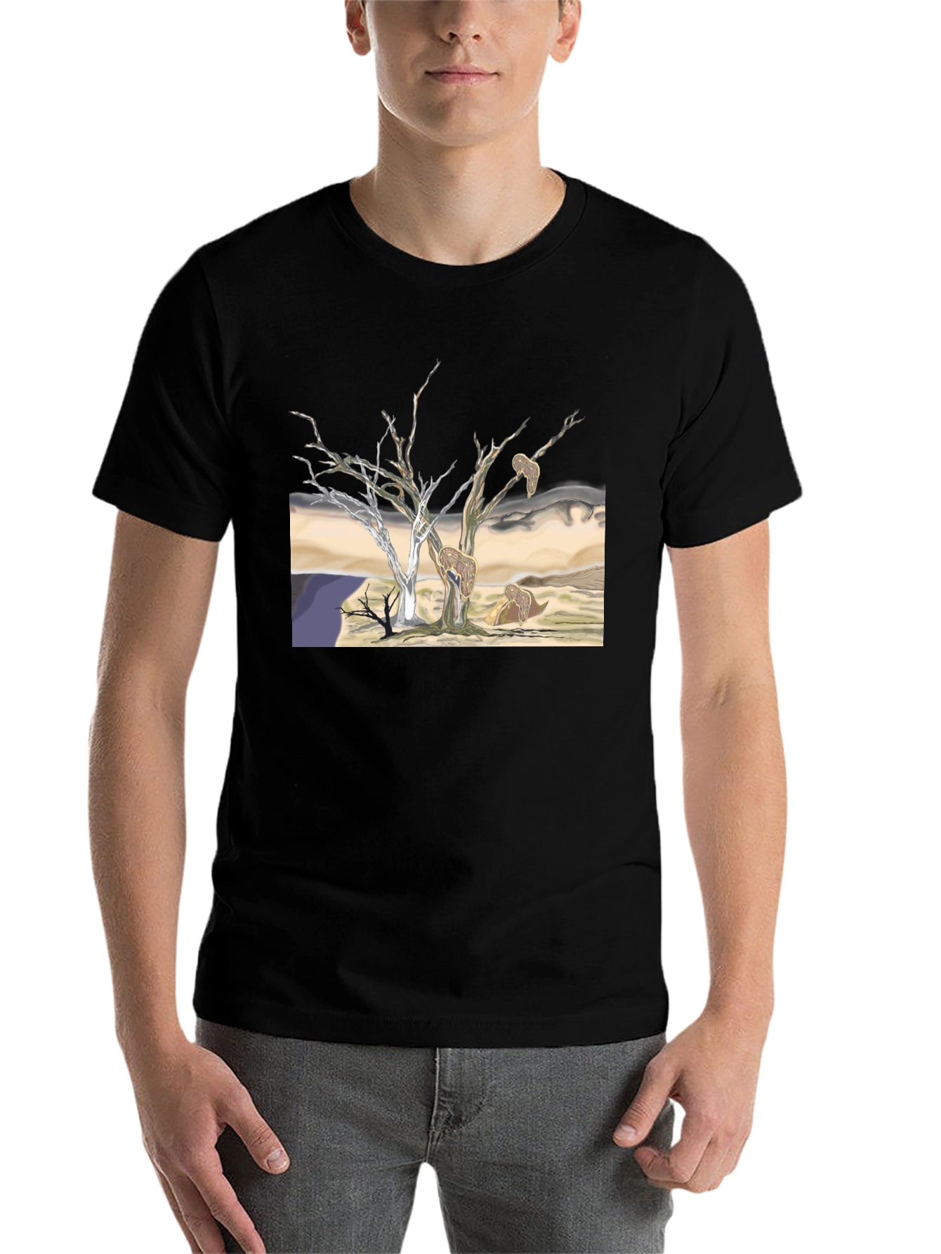 Black Unique Graphic Tee - Surreal Desert Landscape view 7