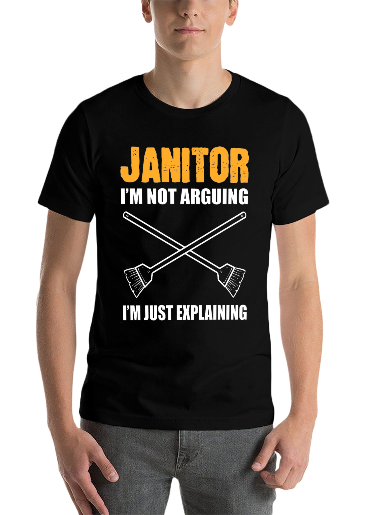 Black Janitor Explaining T-Shirt - Funny Cleaning Crew Apparel view 7