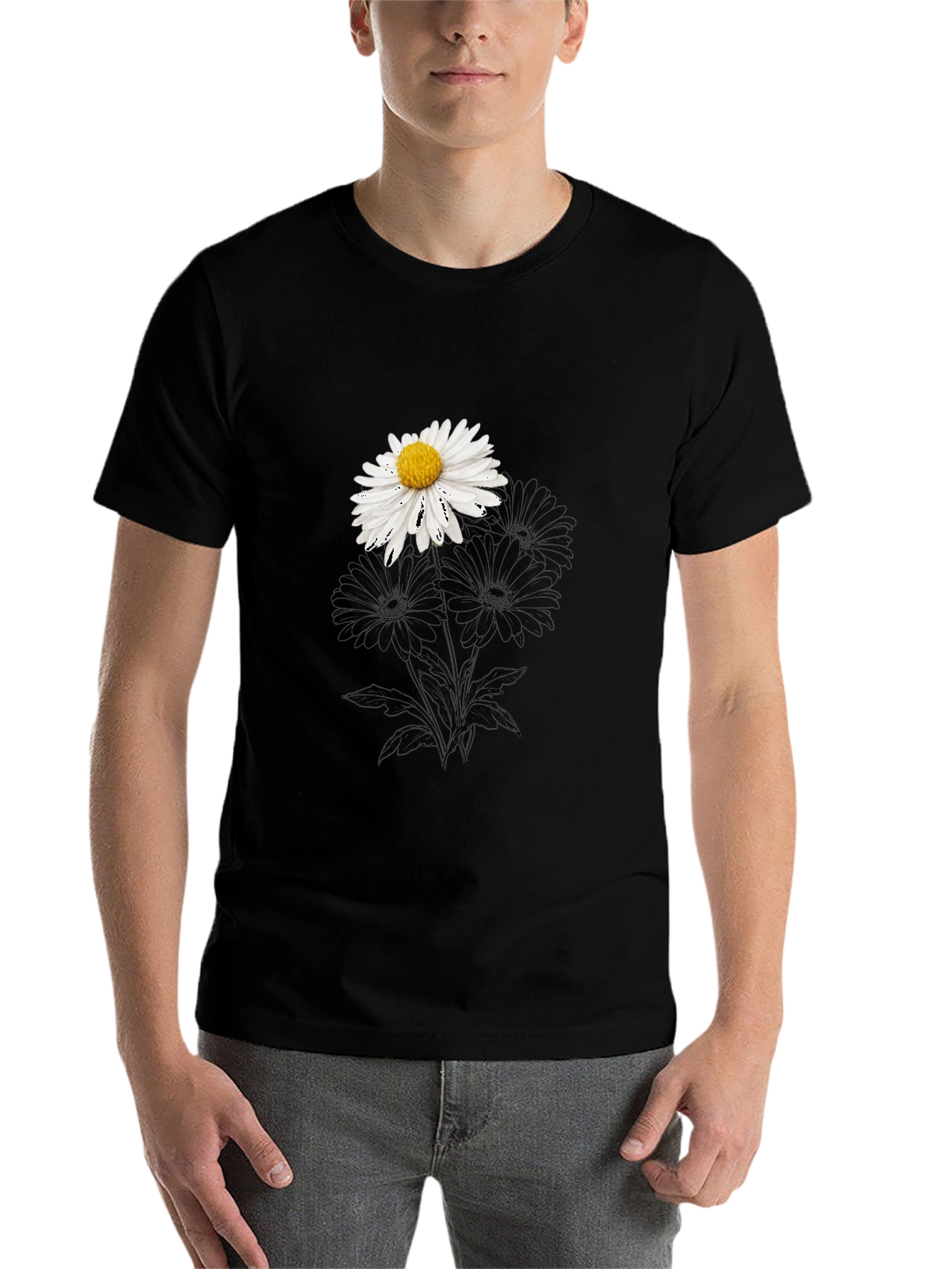 Black Daisy Graphic Black T-Shirt - Stylish Casual Wear view 7
