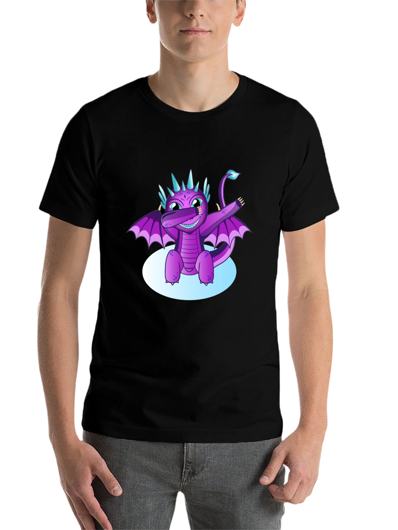 Black Dabbing Dragon Graphic Tee - Cool Black T-Shirt view 7
