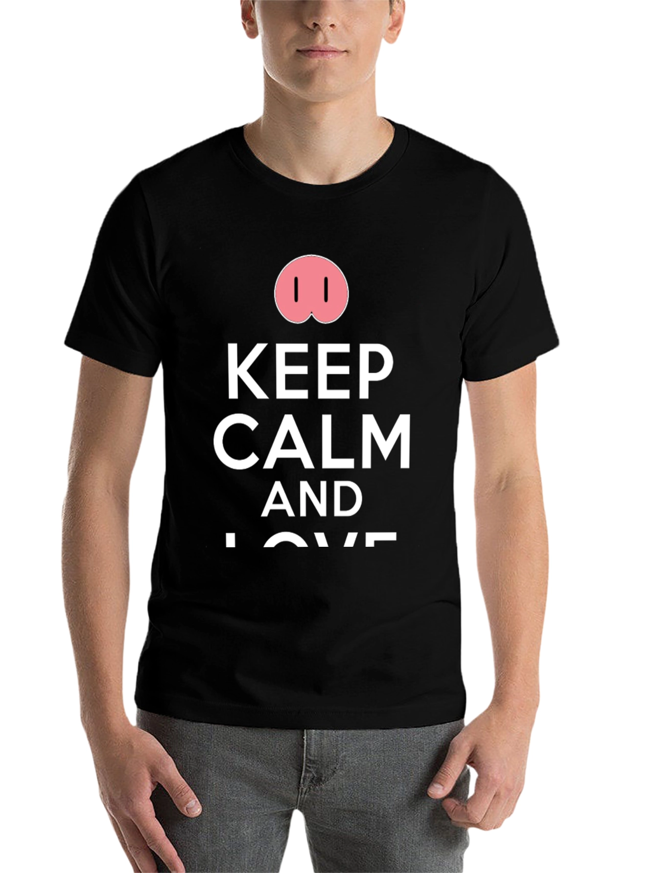 Black Keep Calm Pig Nose T-Shirt - Funny Casual Tee view 7