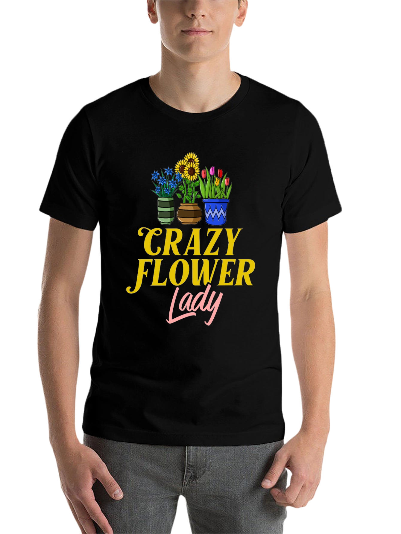 Black Crazy Flower Lady Graphic T-Shirt view 7