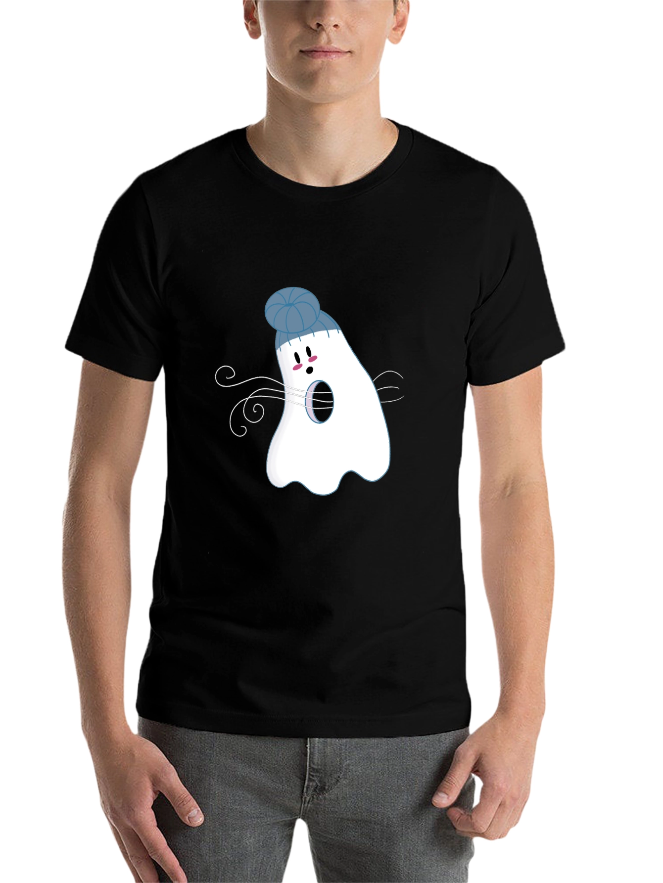 Black Ghost with Beanie T-Shirt: Spooky Season view 7