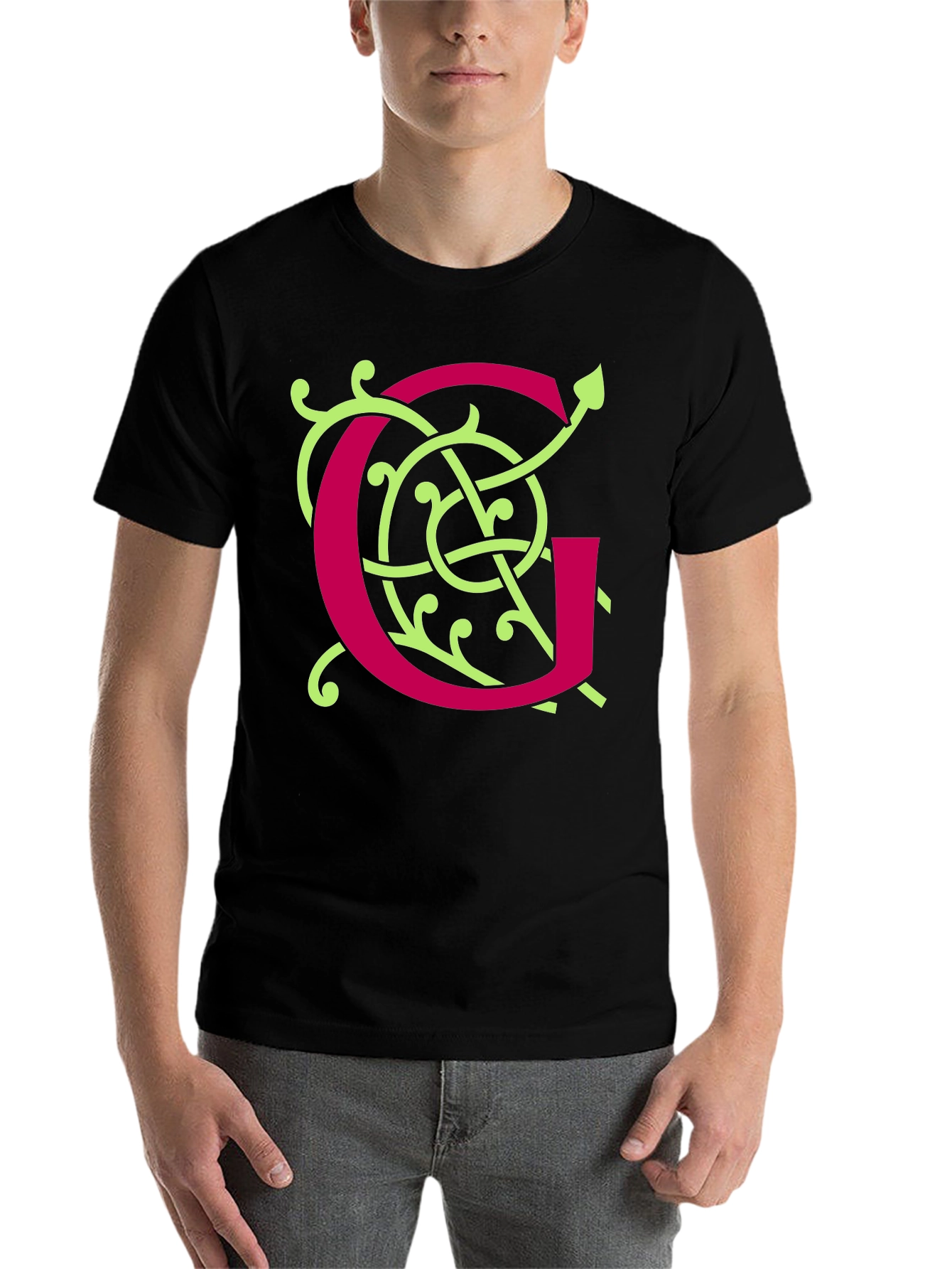 Black Ornamental Initial 'G' Black T-Shirt view 7