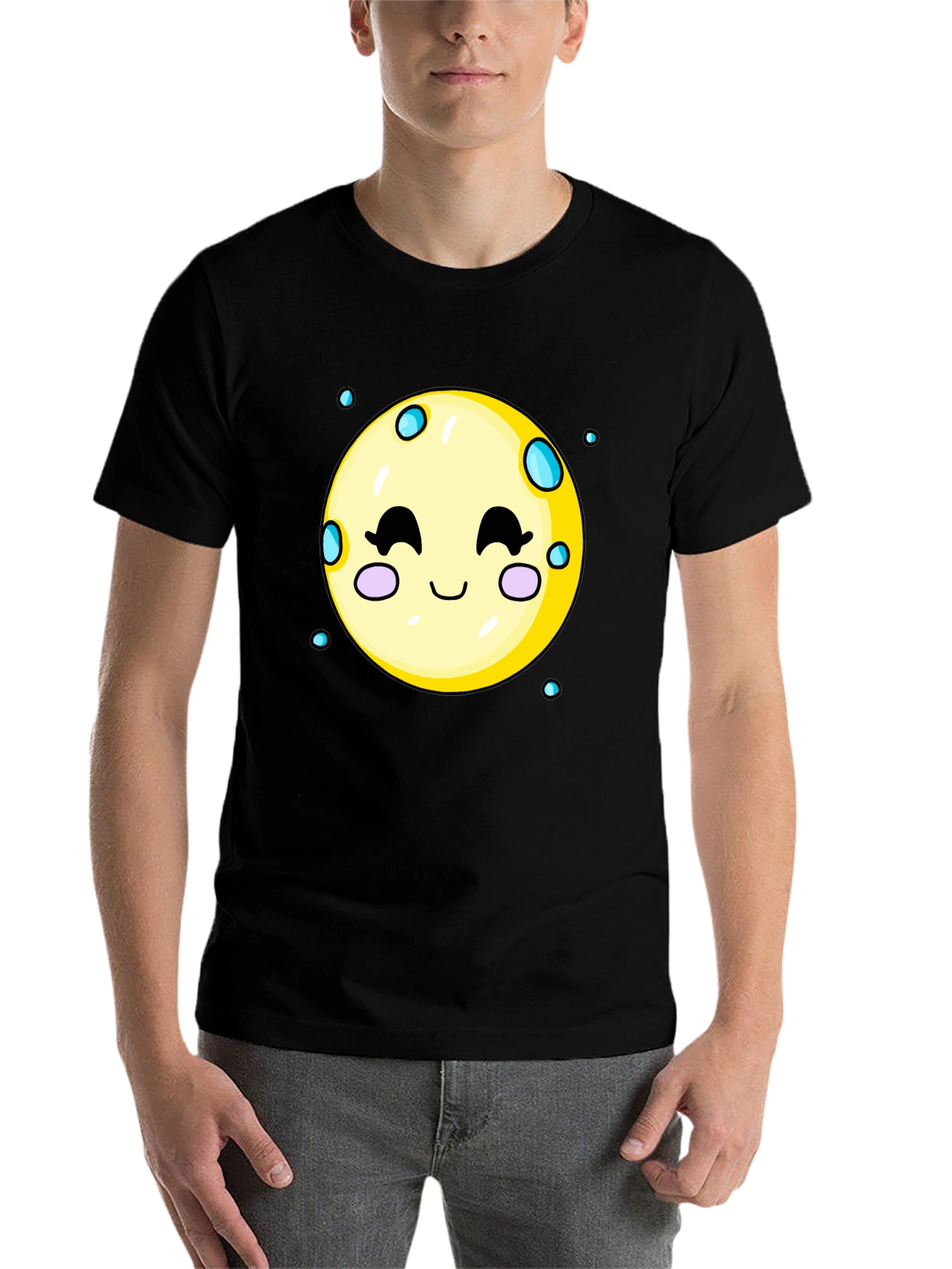 Black Cute Moon Graphic Tee - Black Cotton T-Shirt view 7