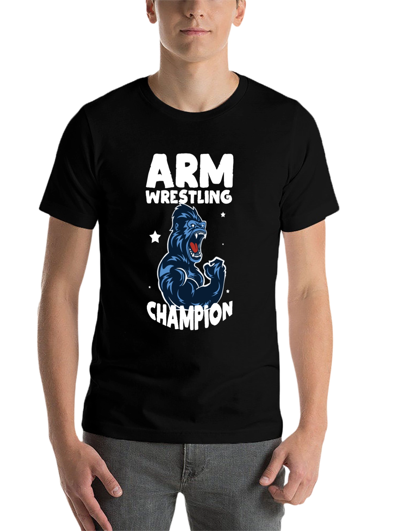 Black Arm Wrestling Champion Gorilla T-Shirt - Black view 7