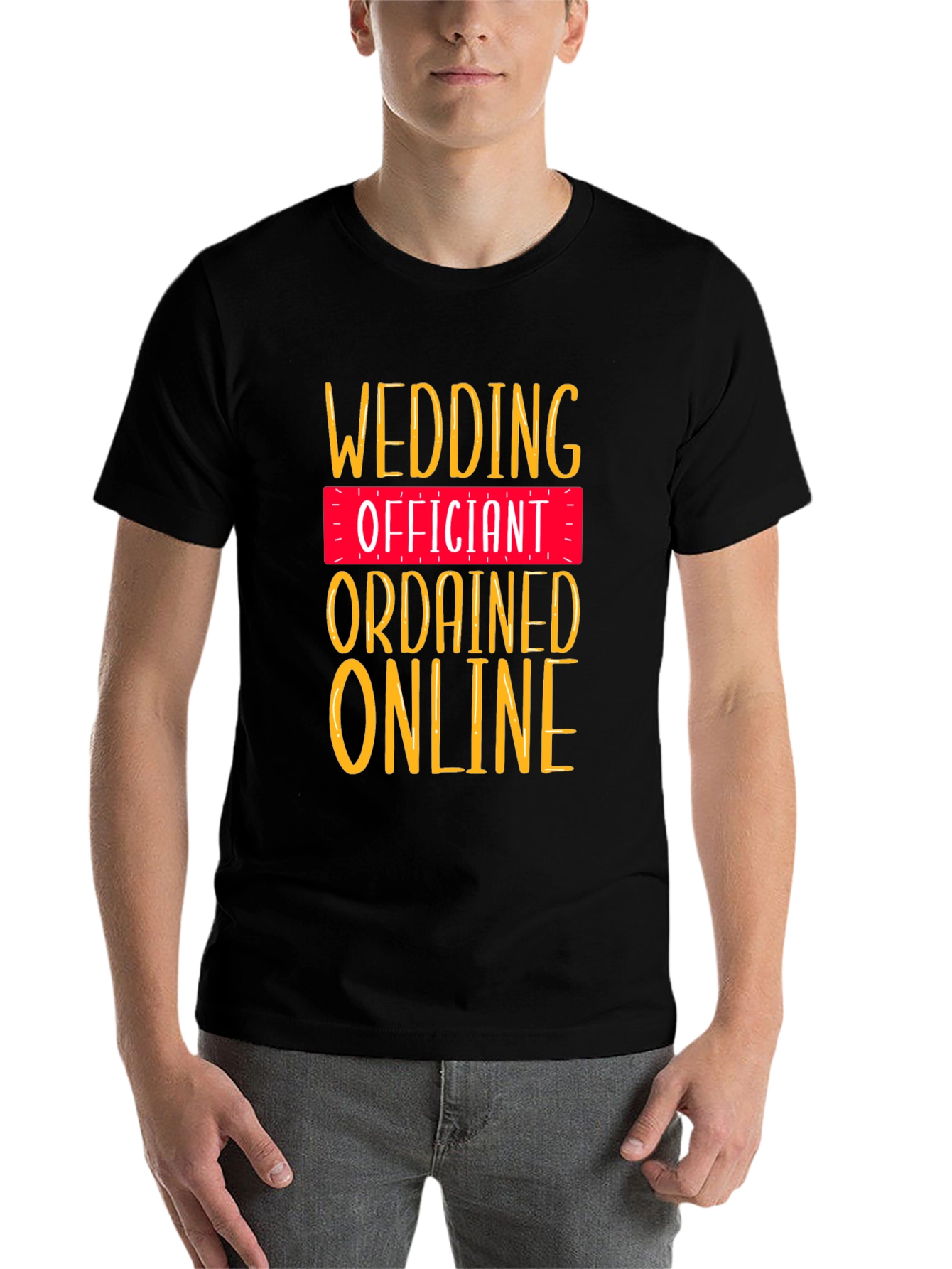 Black Wedding Officiant T-Shirt - Ordained Online view 7