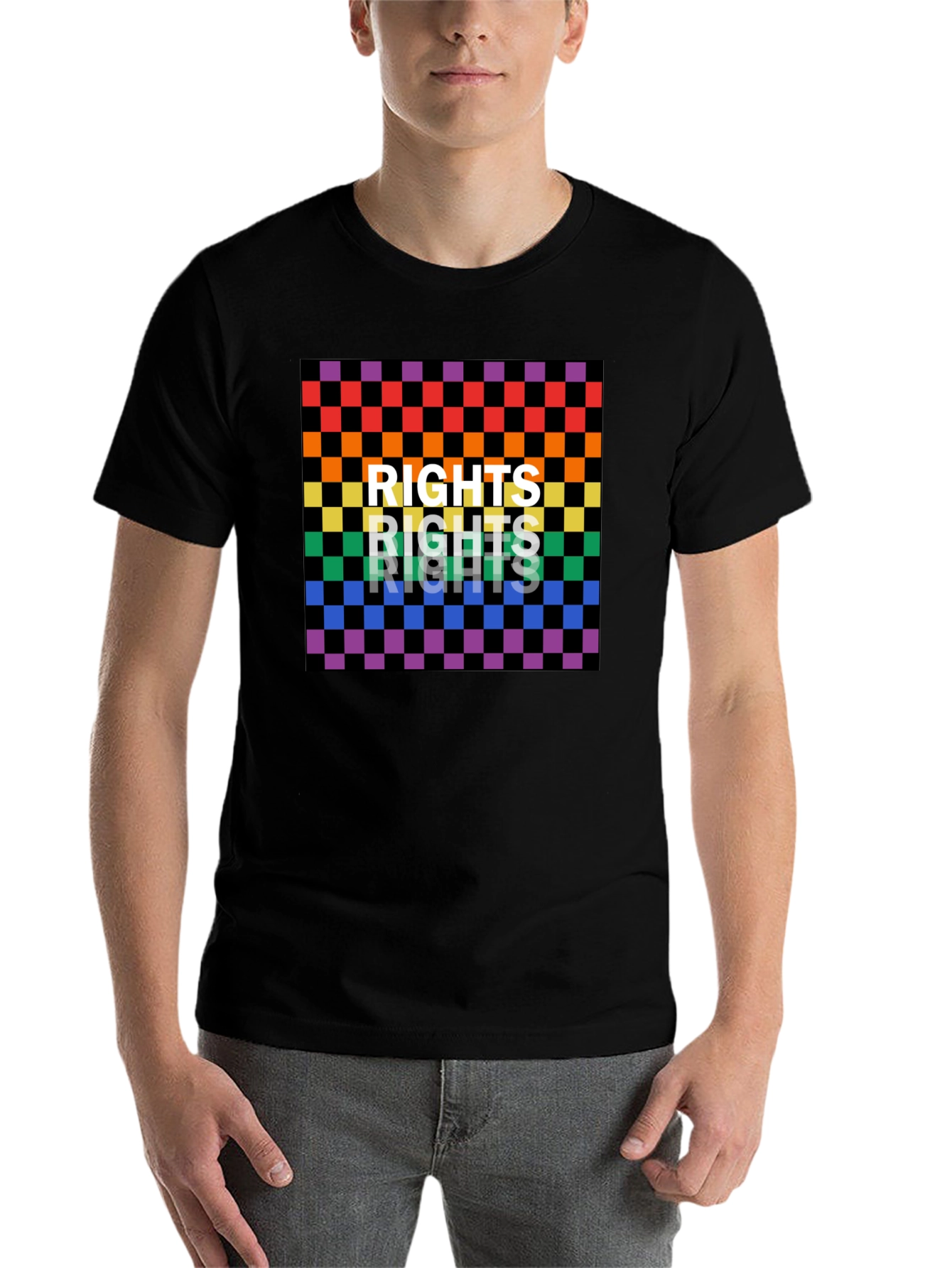 Black Rights Rainbow Checkered Graphic Tee view 7