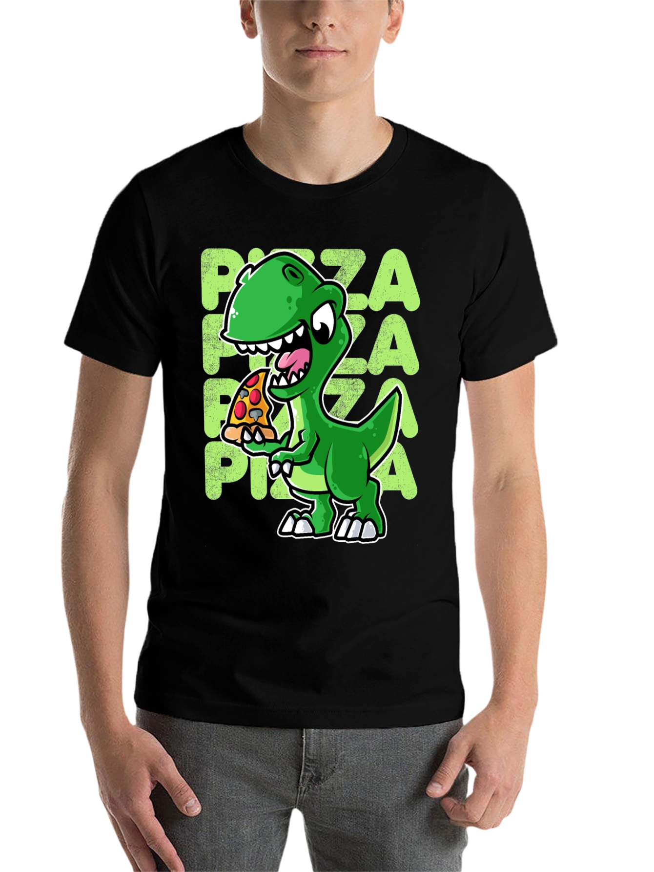 Black Dino Pizza T-Shirt - Cute Cartoon Design view 7