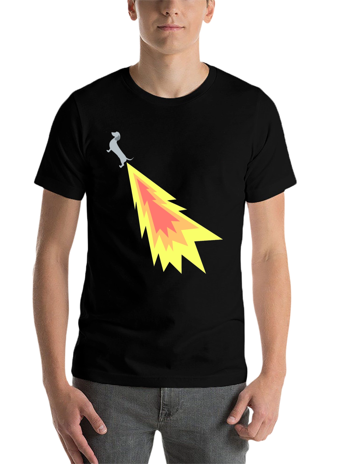 Black Funny Dachshund Dog Flame Tail T-Shirt view 7