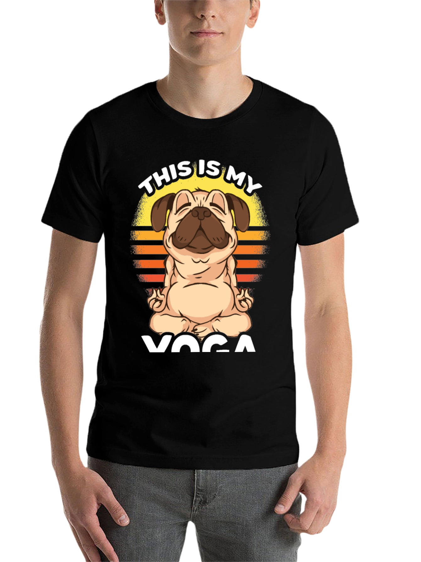 Black Pug Yoga T-Shirt - This is My Yoga view 7