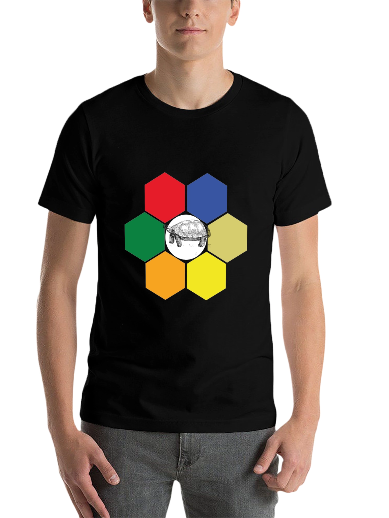 Black Hexagon Turtle Graphic Tee - Unique Design view 7
