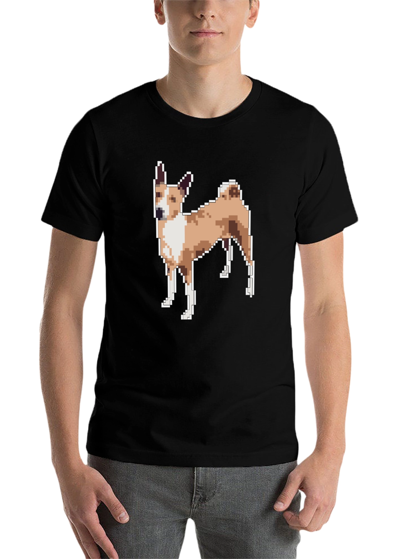 Black Pixelated Dog Graphic Tee - Black Unisex T-Shirt view 7