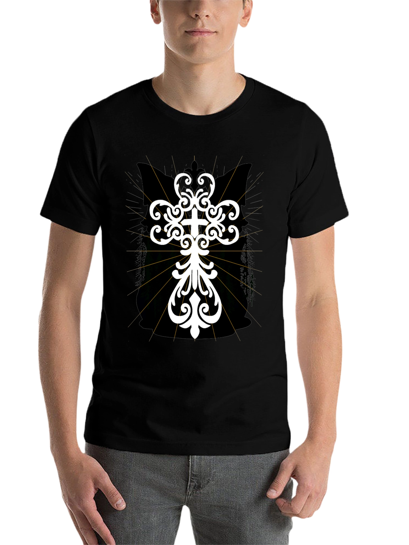 Black Ornate Cross Graphic T-Shirt - Black view 7