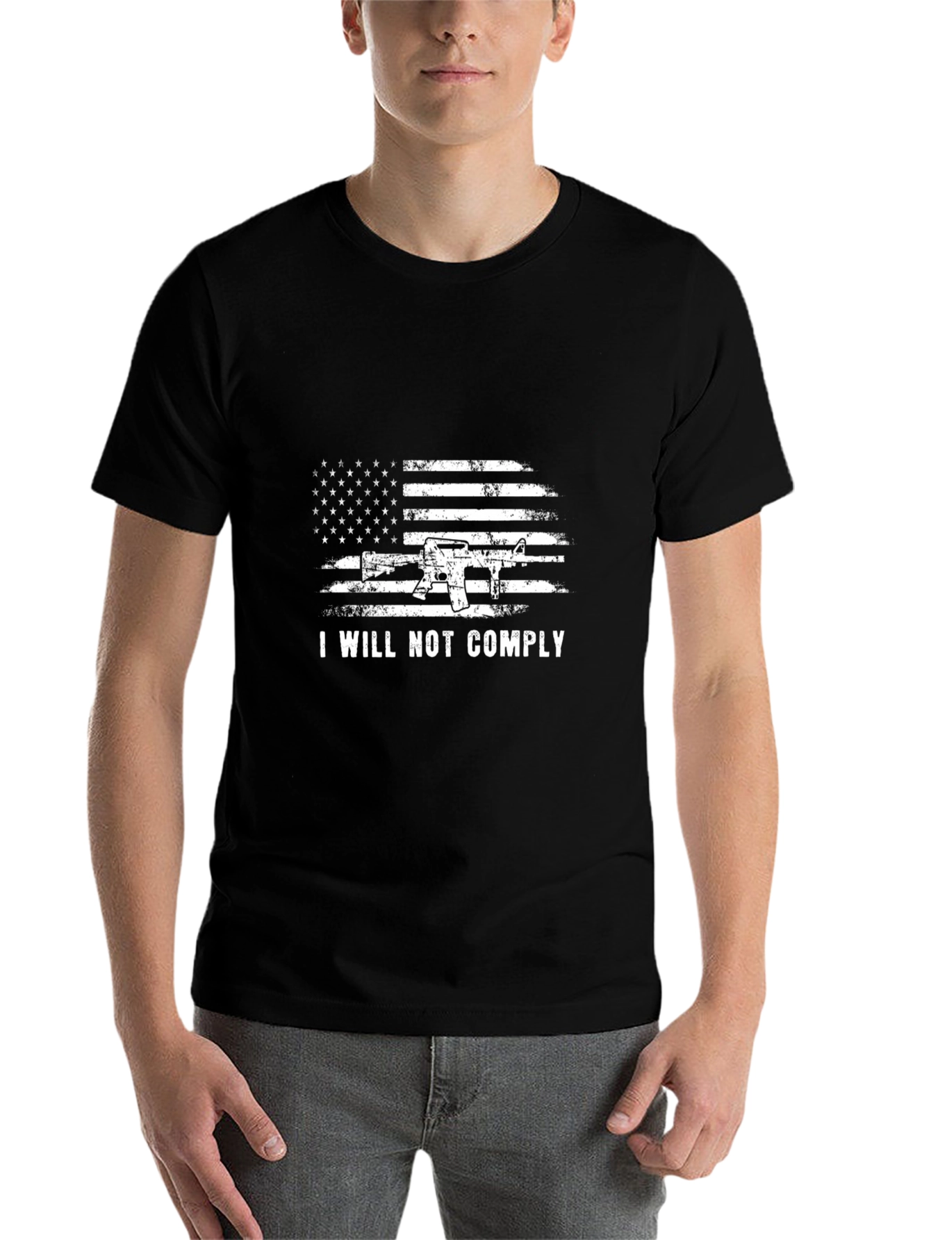 Black I Will Not Comply Patriotic Gun T-Shirt view 7