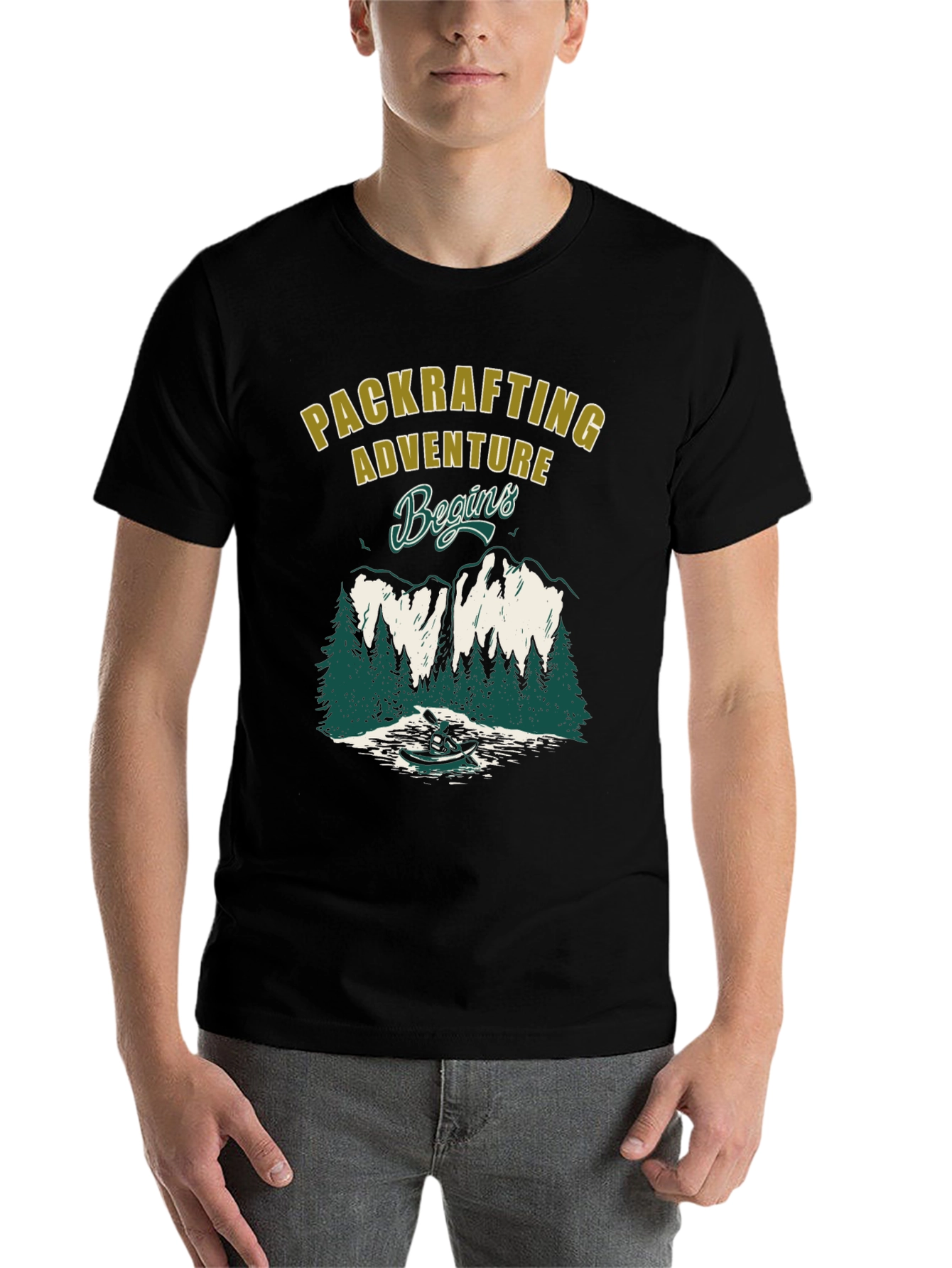Black Packrafting Adventure Begins Black T-Shirt view 7