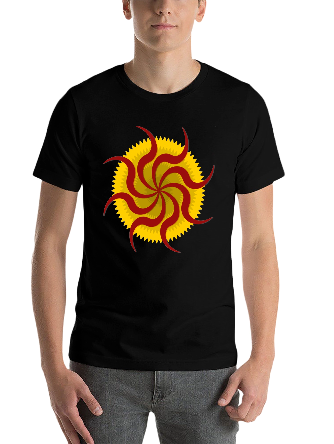 Black Unique Sunburst Graphic Tee - Black Cotton Casual Shirt view 7