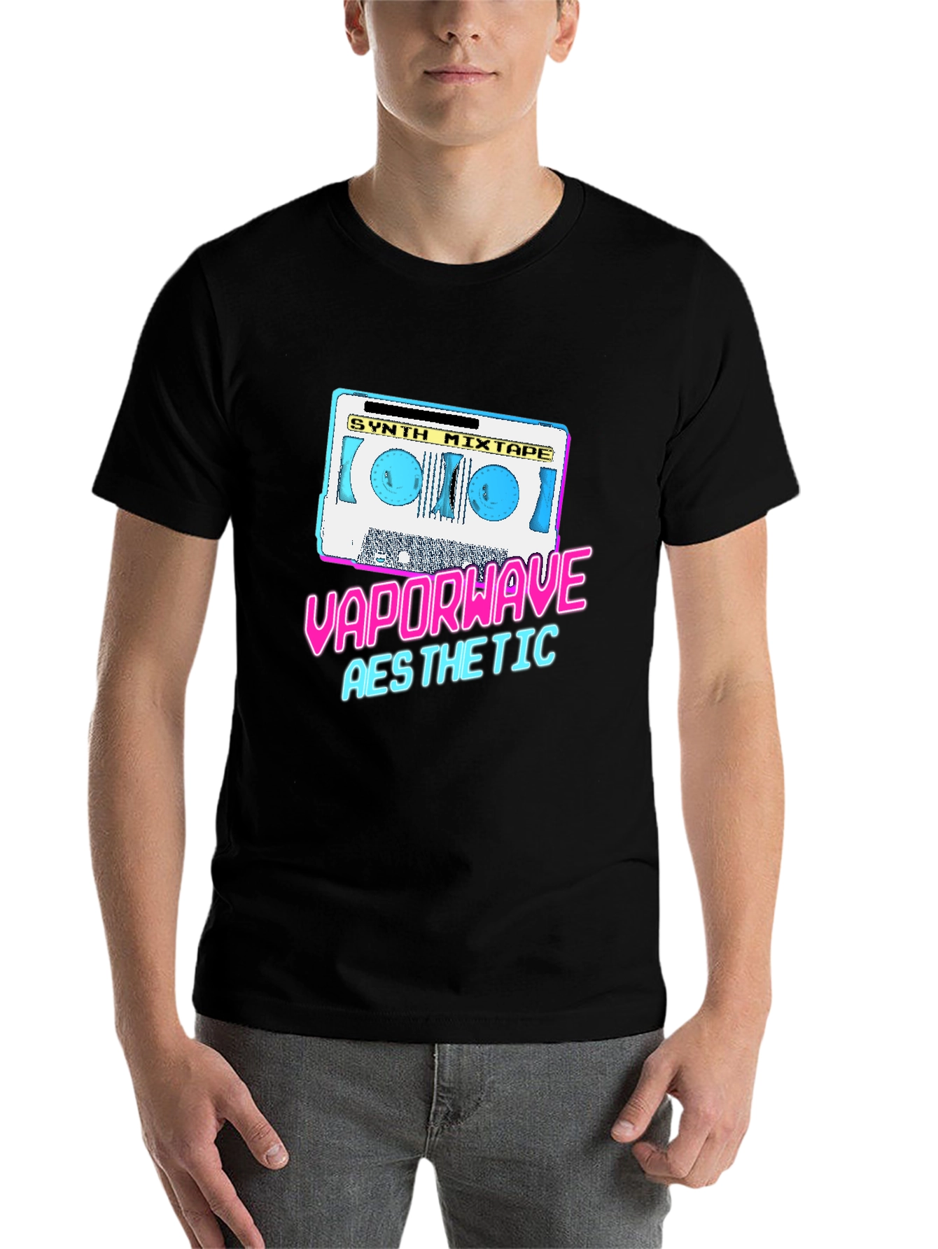 Black Vaporwave Aesthetic Synth Mixtape T-Shirt view 7